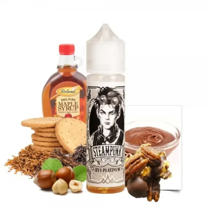 RY4 Platinum από τη Steampunk στα 60ml με γεύση καπνό, κρέμα φουντουκιού, πεκάν, καραμέλα, σφένδαμο και μπισκότο.